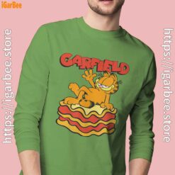 garfield lasagna slice pose men long sleeve green