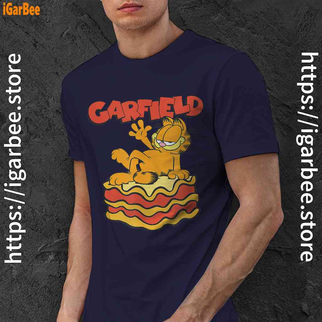 garfield lasagna slice pose navy men shirt garfield lasagna slice pose navy men shirt