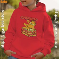 garfield lasagna slice pose red hoodie kids