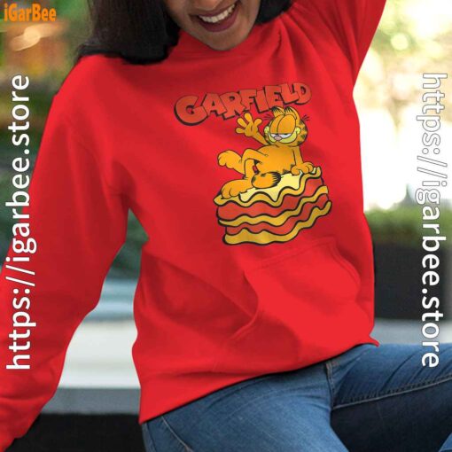 garfield lasagna slice pose women red hoodie female