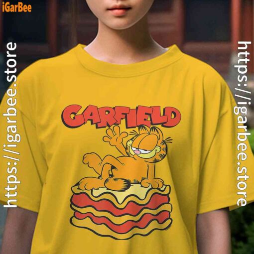 garfield lasagna slice pose yellow kids girl t shirts