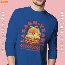 garfield lasagna yeah men's blue long sleeve