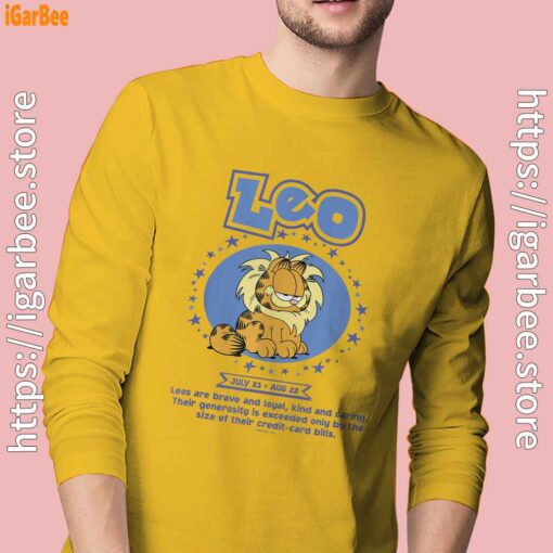 garfield leo zodiac sign horoscope humor men's yellow long sleeve