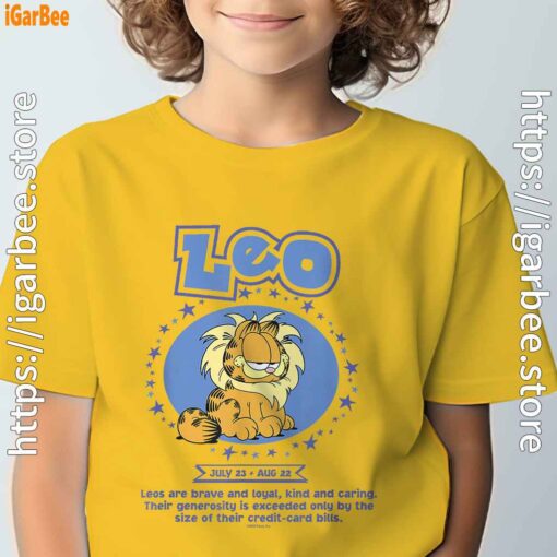 garfield leo zodiac sign horoscope humor yellow t shirt for kid boy