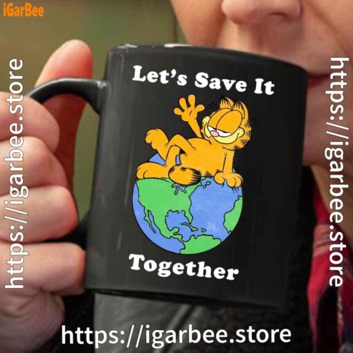 garfield let's save it together black coffee mug