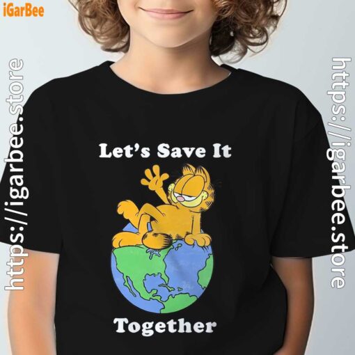 garfield let's save it together black t shirt for kids boy