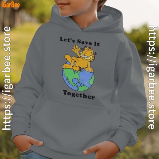 garfield let's save it together gray hoodie kids