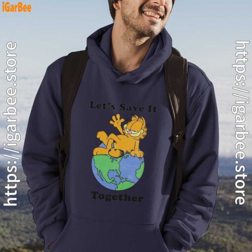 garfield let's save it together male navy men hoodie