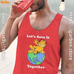 garfield let's save it together red tank tops for men