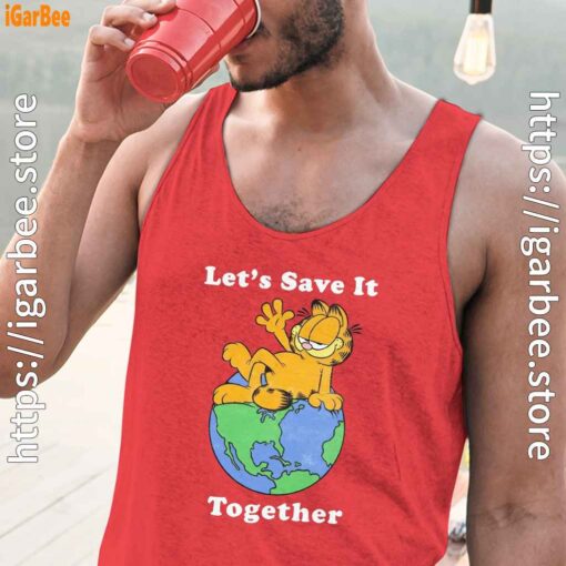 garfield let's save it together red tank tops for men