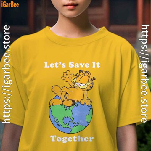 garfield let's save it together yellow kids girl t shirts