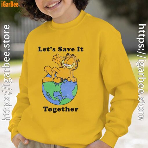 garfield let's save it together yellow sweatshirt youth boy