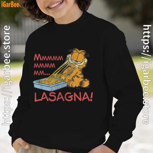 garfield mmm lasagna is life boy with black sweatshirt