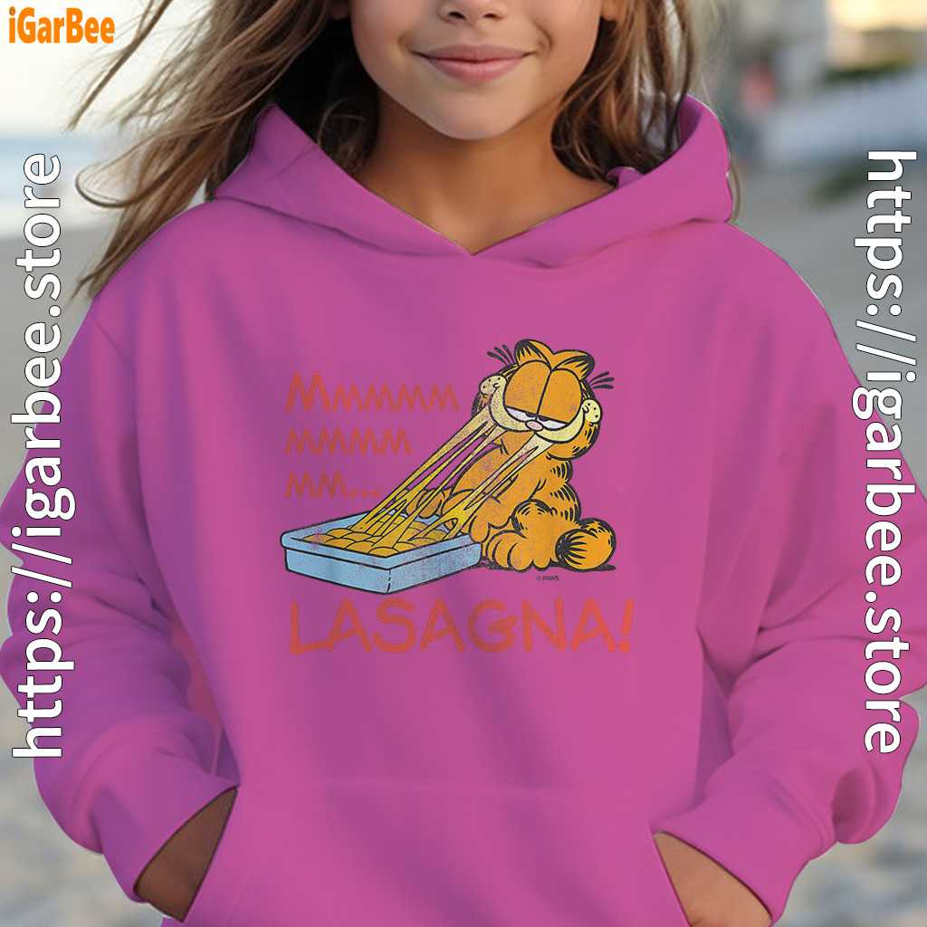 garfield mmm lasagna is life kids girl pink hoodies garfield mmm lasagna is life kids girl pink hoodies
