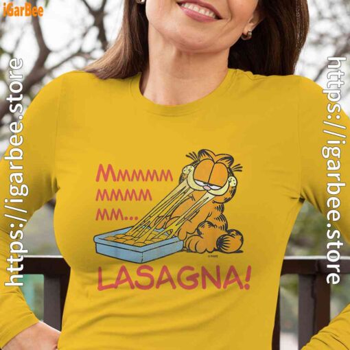 garfield mmm lasagna is life long sleeve yellow women