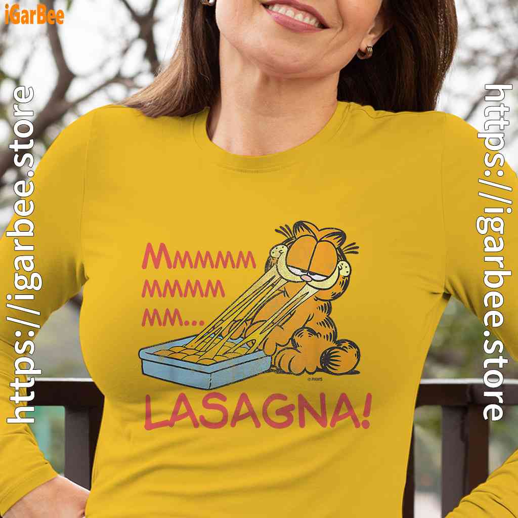 garfield mmm lasagna is life long sleeve yellow women garfield mmm lasagna is life long sleeve yellow women