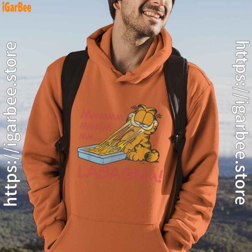 garfield mmm lasagna is life orange men hoodie