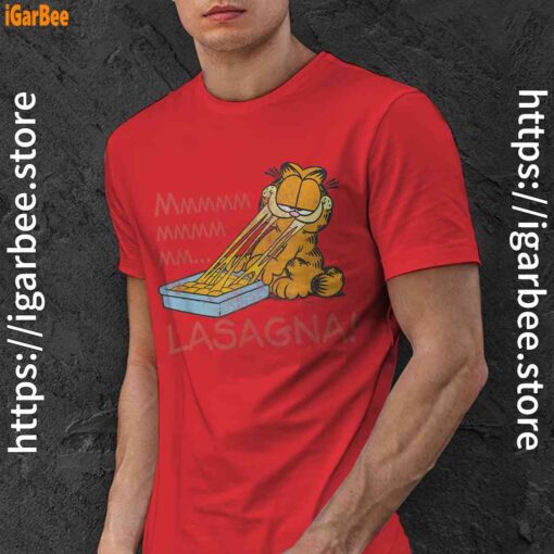 garfield mmm lasagna is life red men shirt