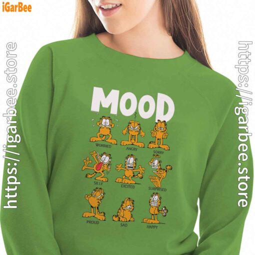 garfield mood women with green sweatshirt