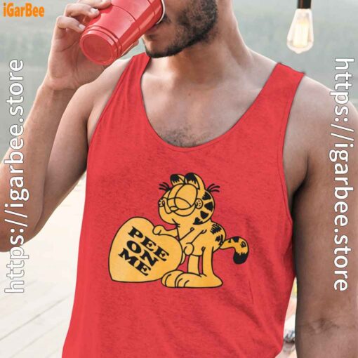 garfield pee on me red tank tops for men