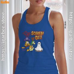 garfield scaredy cat halloween blue tank top with women