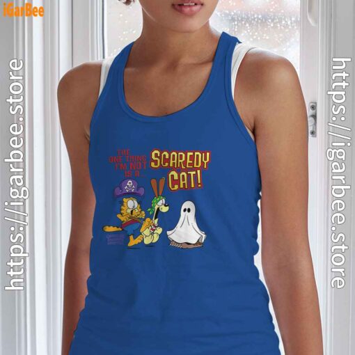 garfield scaredy cat halloween blue tank top with women