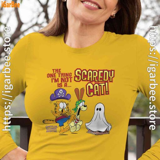 garfield scaredy cat halloween long sleeve yellow women