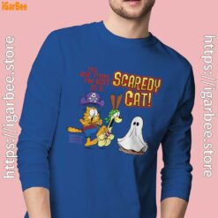 garfield scaredy cat halloween men's blue long sleeve