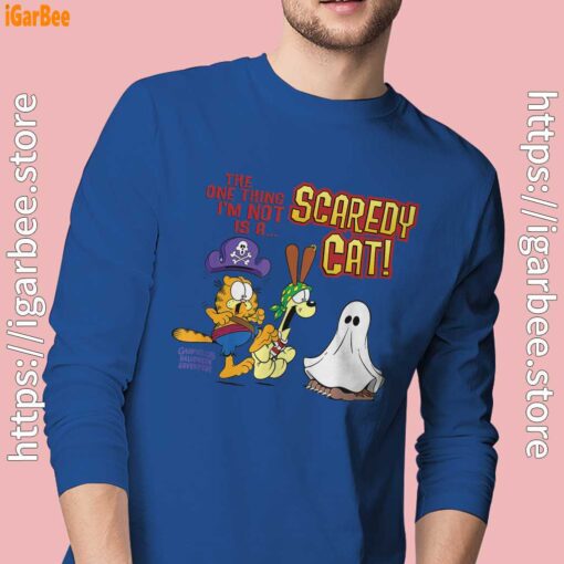 garfield scaredy cat halloween men's blue long sleeve