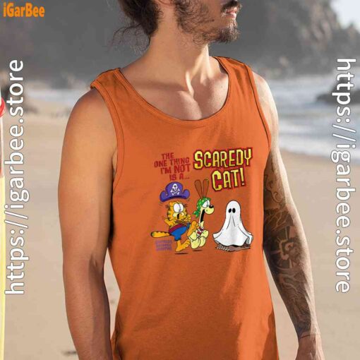 garfield scaredy cat halloween orange men tank top