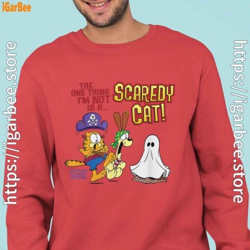 garfield scaredy cat halloween red sweatshirts for man