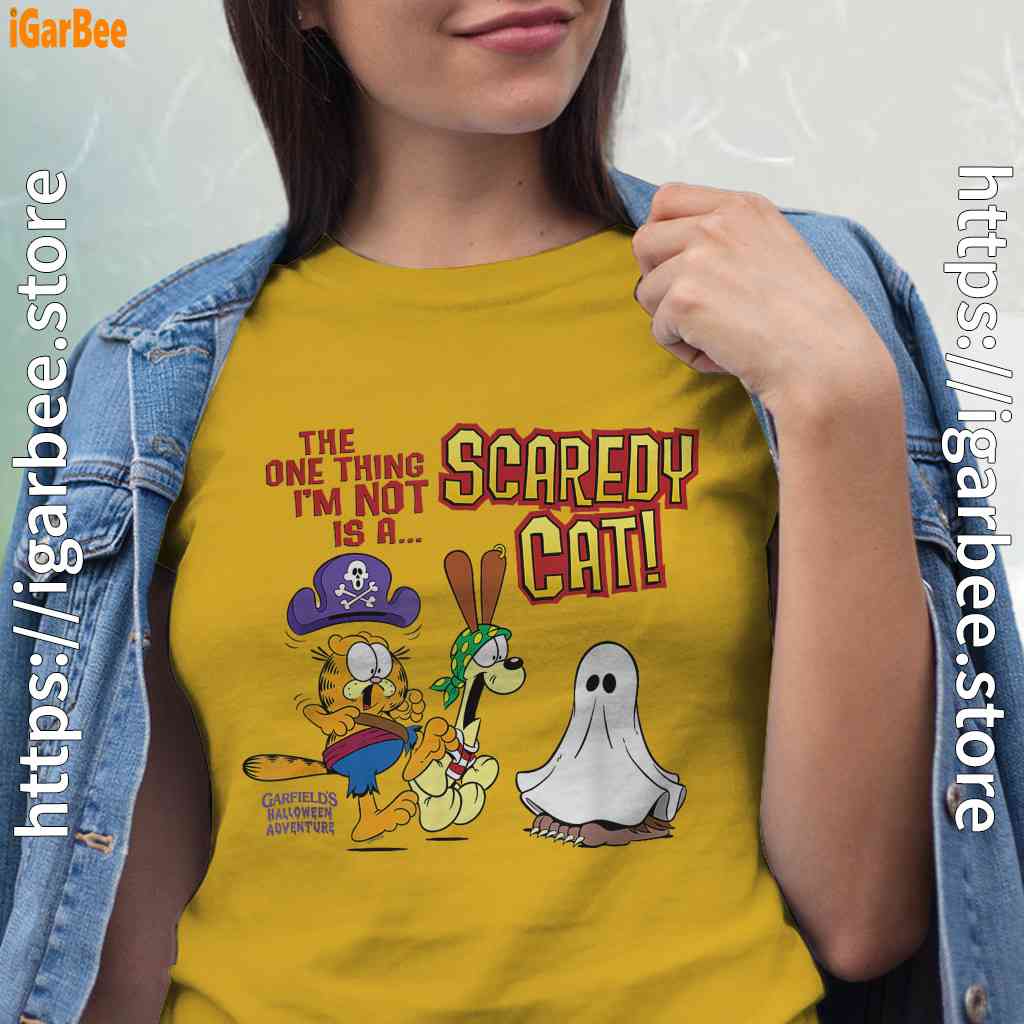garfield scaredy cat halloween women yellow shirt garfield scaredy cat halloween women yellow shirt
