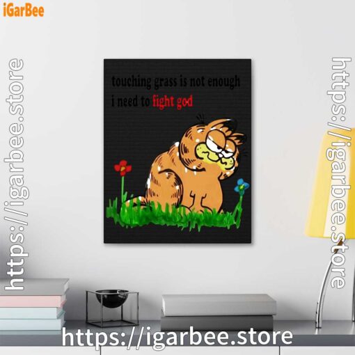garfield touching grass is not enough black canvas