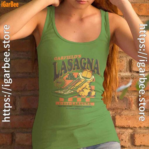garfield vintage the slice garfields lasagna green tank top for women