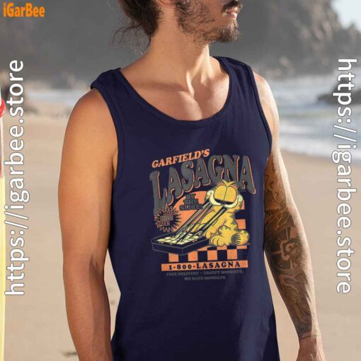 garfield vintage the slice garfields lasagna men navy tank top