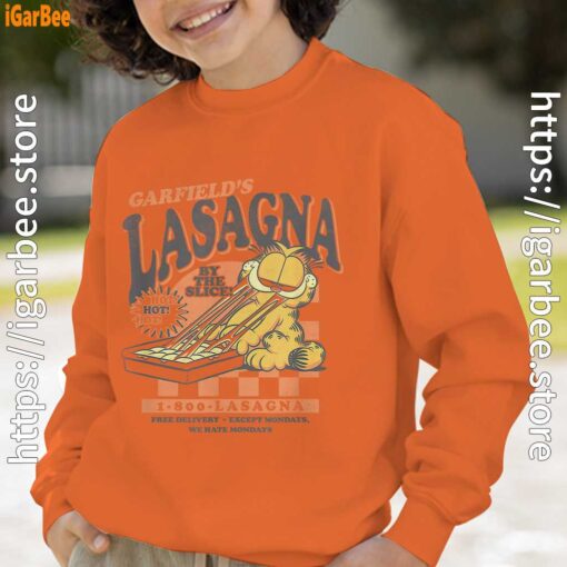 garfield vintage the slice garfields lasagna orange boy sweatshirts