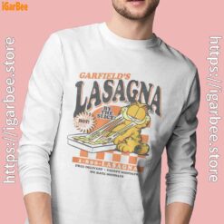 garfield vintage the slice garfields lasagna white long sleeve with man