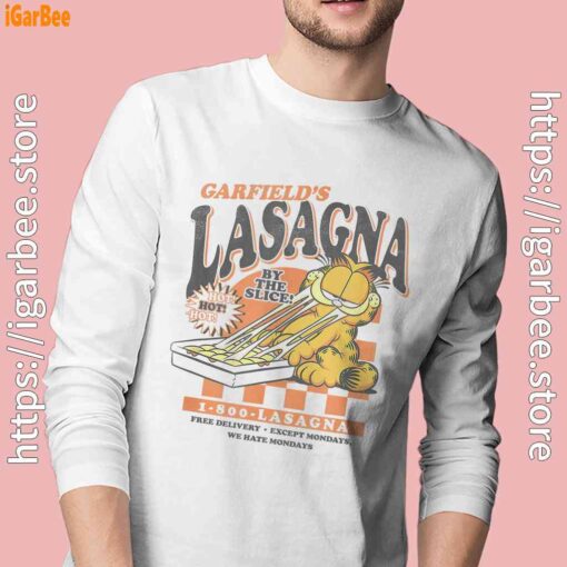 garfield vintage the slice garfields lasagna white long sleeve with man