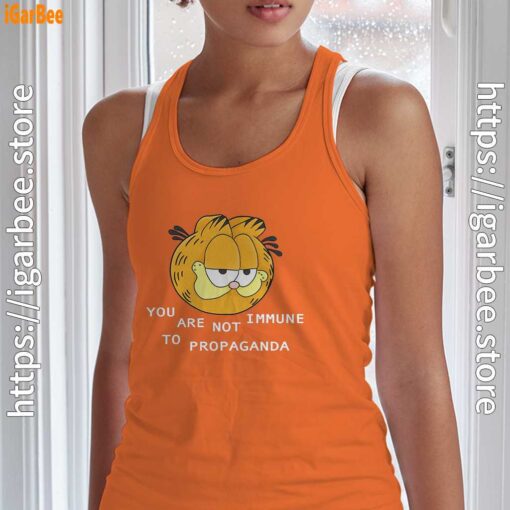 garfield you are not immune to propaganda orange tank top with women