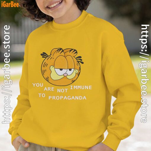 garfield you are not immune to propaganda yellow sweatshirt youth boy