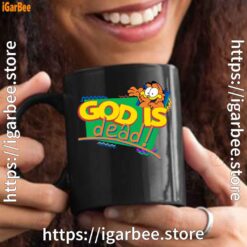 god is dead garfield black mug