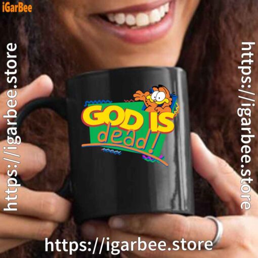 god is dead garfield black mug