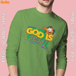 god is dead garfield men long sleeve green
