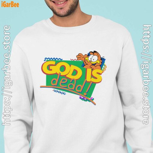 god is dead garfield men with white sweatshirt