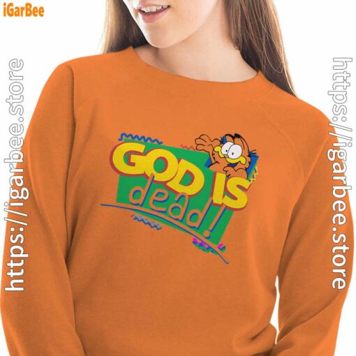 god is dead garfield orange sweatshirts for women