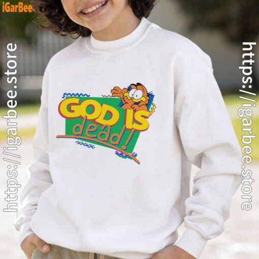 god is dead garfield white sweatshirt for kid boy