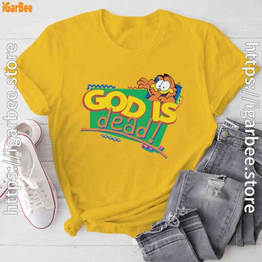 god is dead garfield yellow tee shirt