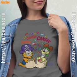halloween garfield eat candy it’s lifestyle gray shirt for women