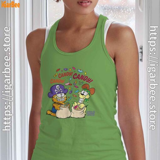 halloween garfield eat candy it’s lifestyle green tank top women