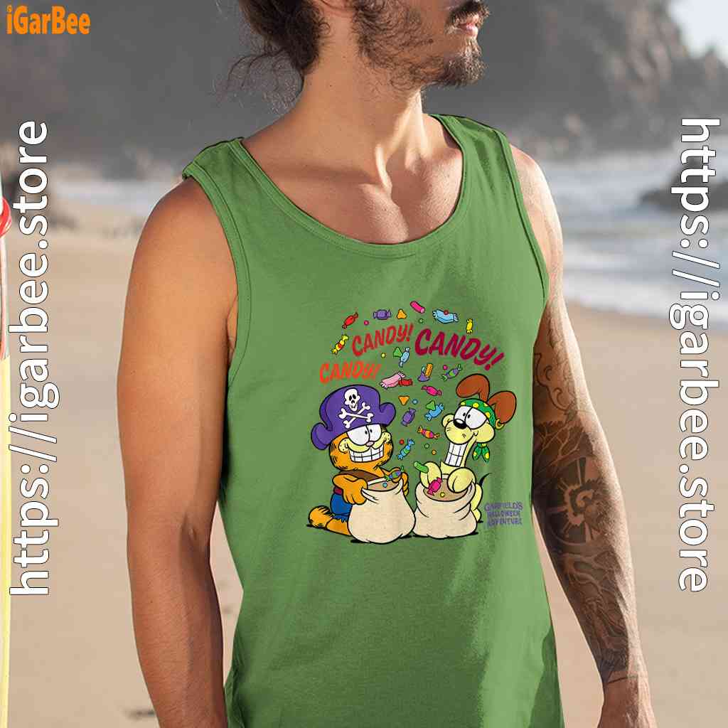 halloween garfield eat candy its lifestyle men tank top green halloween garfield eat candy its lifestyle men tank top green
